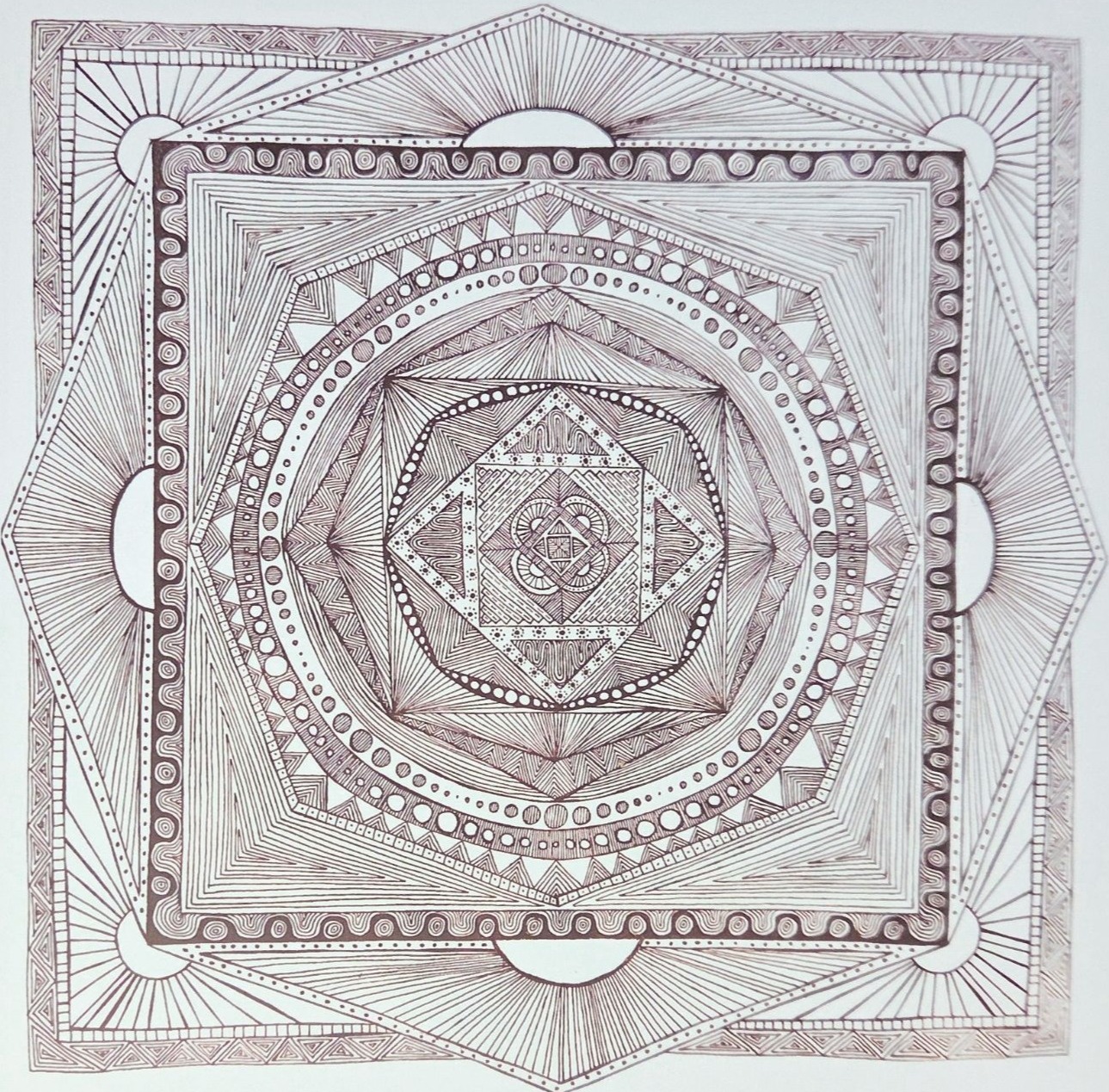 Intricate mandala zentangle pattern with geometric symmetry